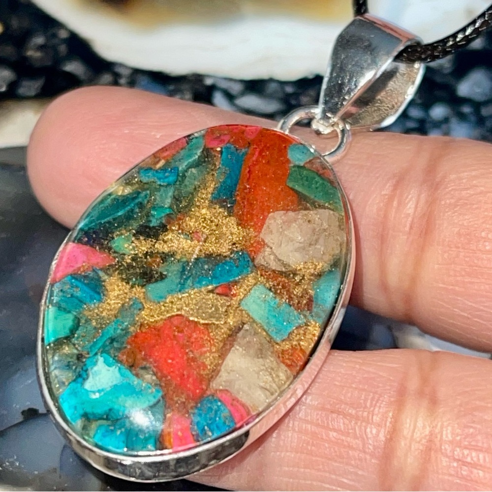 Brecciated Spiny Turquoise in Copper Pendant 2” - Picture 7 of 16